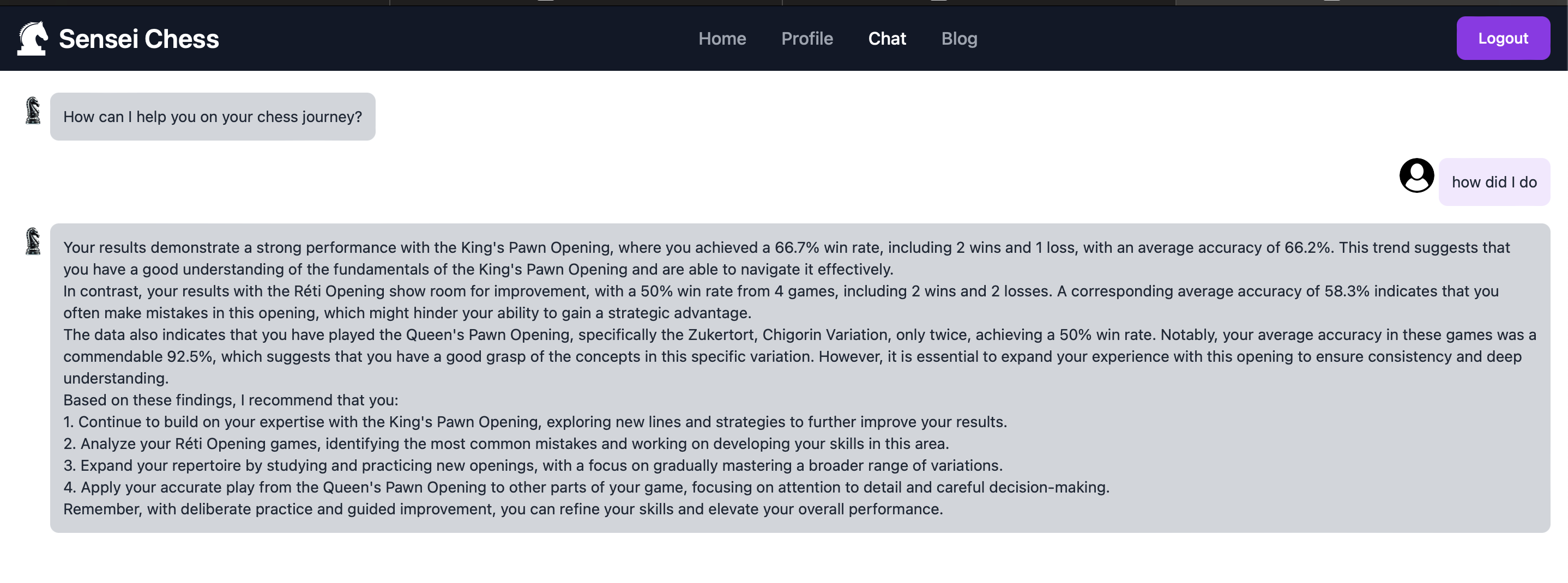Sensei Chess chat-based coaching